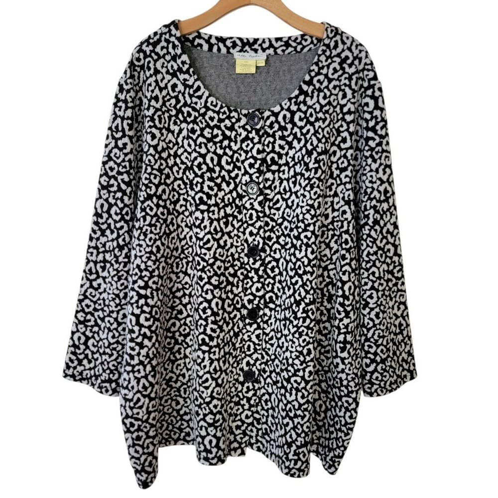 Ulla Popken Blazer Jacket Relaxed Fit‎ Black White Plus Sz 24/26 Career Classic